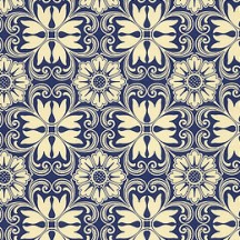Blue and Ivory Italian Floral Tile Print Paper ~ Kartos Italy